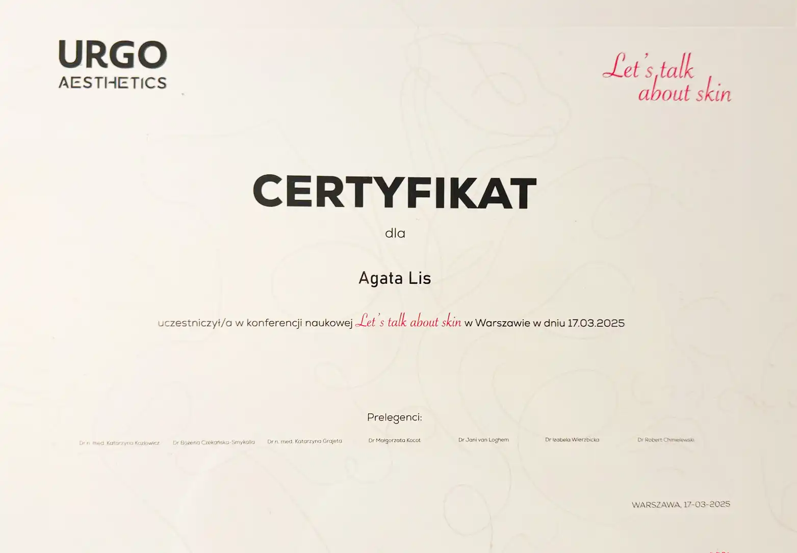 Certyfikat Agata Lis 2